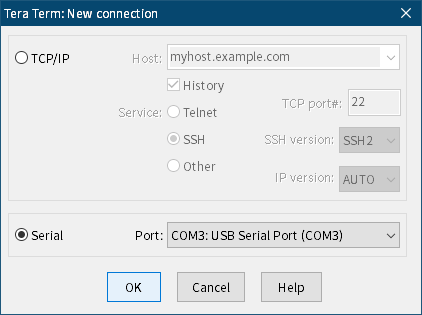 NEC 業務用ルーター UNIVERGE IX2215（中古）自宅用ルーター IPv4 PPPoE ネットワーク設定メモ、NEC UNIVERGE IX2215 初期設定、NEC UNIVERGE IX2215 - スーパーリセット、NEC UNIVERGE IX2215 のコンソールポート（CONSOLE）に USB コンソールケーブル接続後電源投入、Tera Term を起動して Serial（Port: COM3: USB Serial Port (COM3)）を選択して OK ボタンをクリック、Router# が表示されてキーボードの Enter キーで反応が確認できたらルーター背面の電源スイッチ電源切り入りで再起動、ファームウェアローディング中に Ctrl + C で強制停止を行いコマンドプロンプト画面で cc を入力、次に Y を入力して初期化開始、初期化完了後 b を入力してルーター再起動