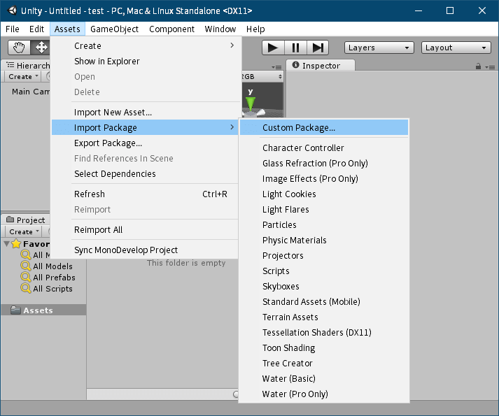PC ゲーム リメイク版 Shadowgate（2014）で日本語を表示する方法、PC ゲーム リメイク版 Shadowgate（2014）日本語フォント作成方法、Unity ゲームエンジン 4.7.2 と nGUI 2.7.0 Free Version インストール、Unity download archive から Unity 4.x にある Unity 4.7.2 から Unity Editor を選択してダウンロード＆インストール、NGUI 公式サイトから nGUI 2.7.0 Free Version の ngui270.unitypackage をダウンロード、Unity 4.7.2 を起動してメニュー Assets → Import Package → Custom Package ... をクリックしてダウンロードした ngui270.unitypackage を開く