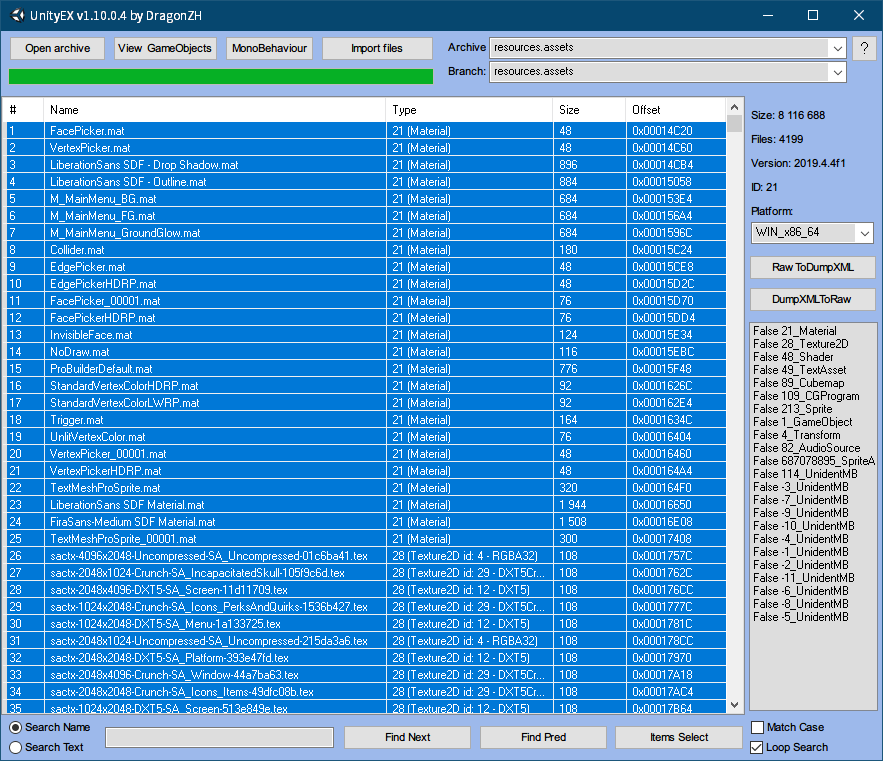 PC ゲーム Wasteland 3: Colorado Collection で日本語を表示する方法、PC ゲーム Wasteland 3: Colorado Collection 中文化ファイル（ALI213）解析情報、英語版と中文化ファイル比較結果と中国語フォント内容、UnityEX で中文化ファイルの resources.assets と sharedassets1.assets ファイルを開きすべて選択、右クリックから Export Raw を選択してファイルをエクスポート、オリジナルの同じ resources.assets と sharedassets1.assets ファイルも UnityEX で開き、同じ方法ですべてのファイルをエクスポート（Export Raw）