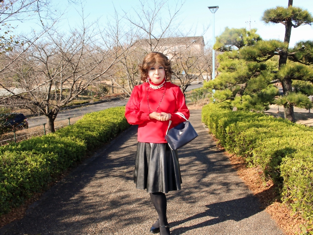 赤トップスに黒のレザーフレアースカート(1) - 星野愛(めぐみ)のブログ