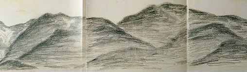 山岸巳代蔵による鉛筆画　滋賀県比良の山々