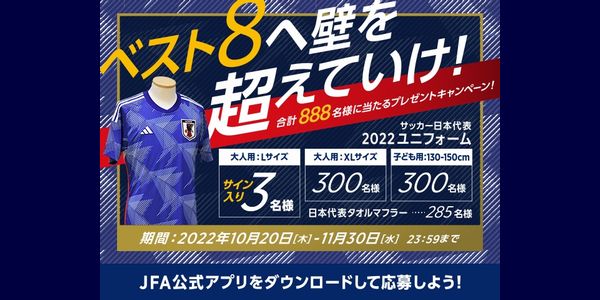 SAMURAI BLUE（日本代表）選手サイン入りユニフォームが当たる！ [2022