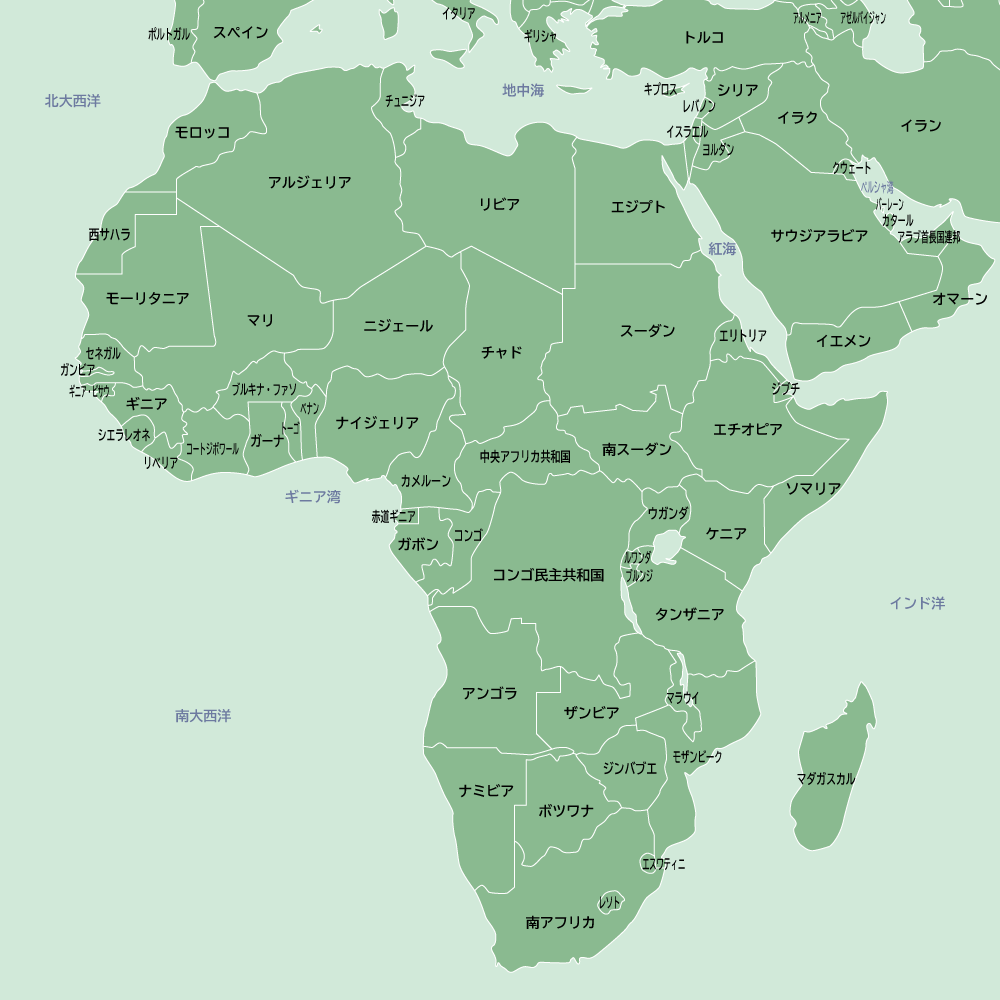 シンプルで見やすいアフリカ周辺の地図素材