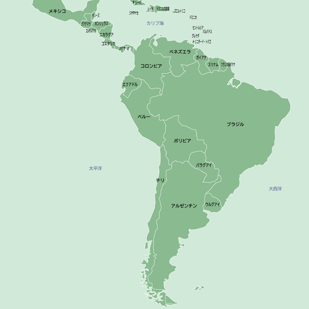シンプルで見やすい南米・中米周辺の地図素材