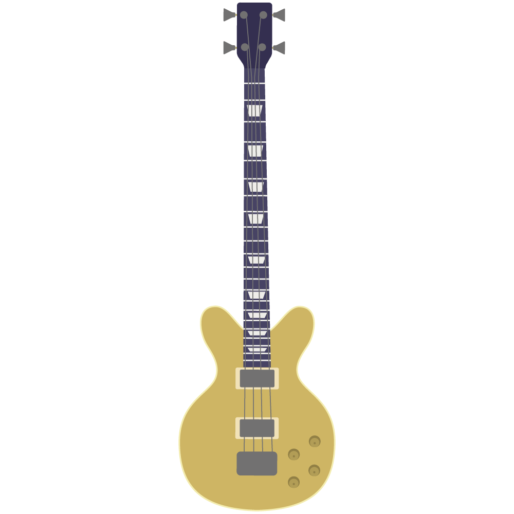 シンプルでフラットな黄色いベースギターの素材