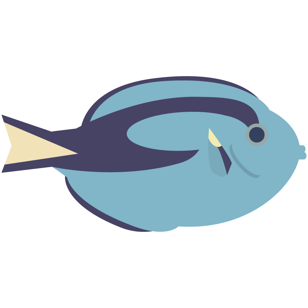 シンプルでフラットな青い熱帯魚のナンヨウハギのイラスト