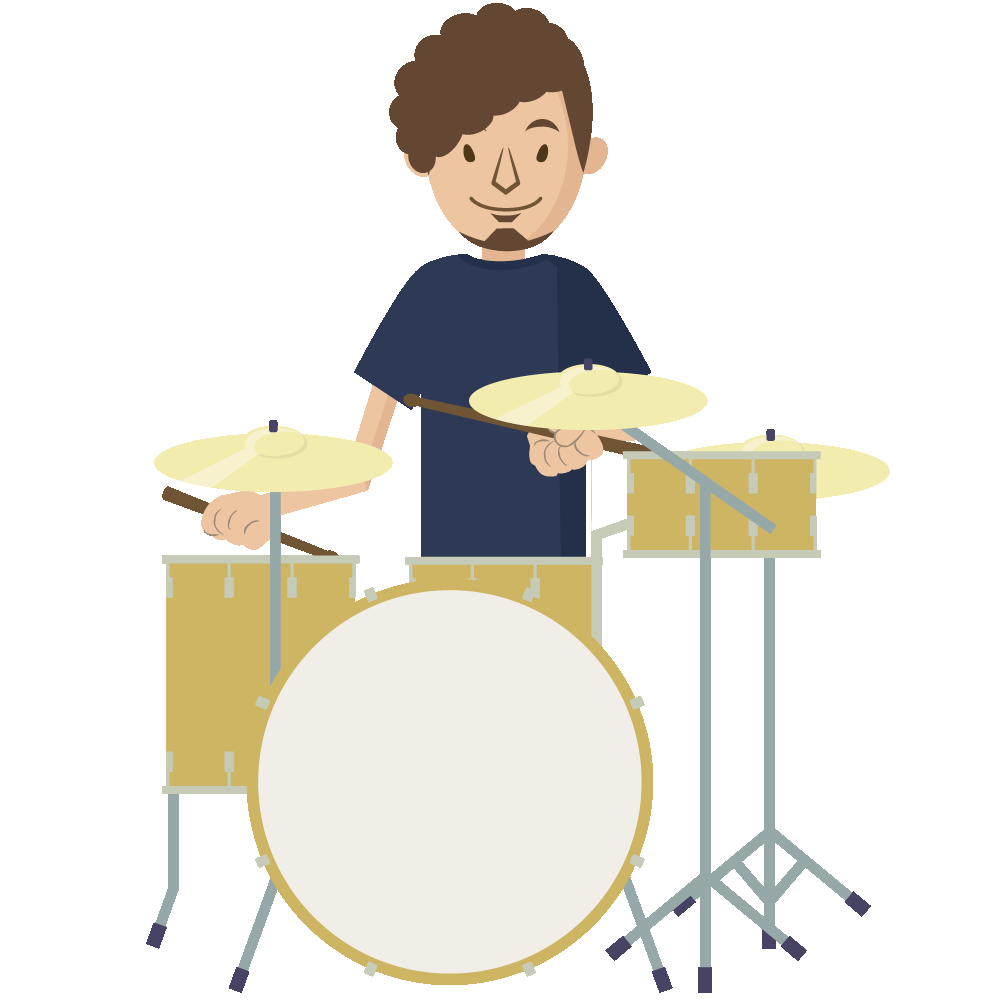 シンプルでかわいいドラム楽器を叩いているミュージシャンの男性のGIFアニメ素材