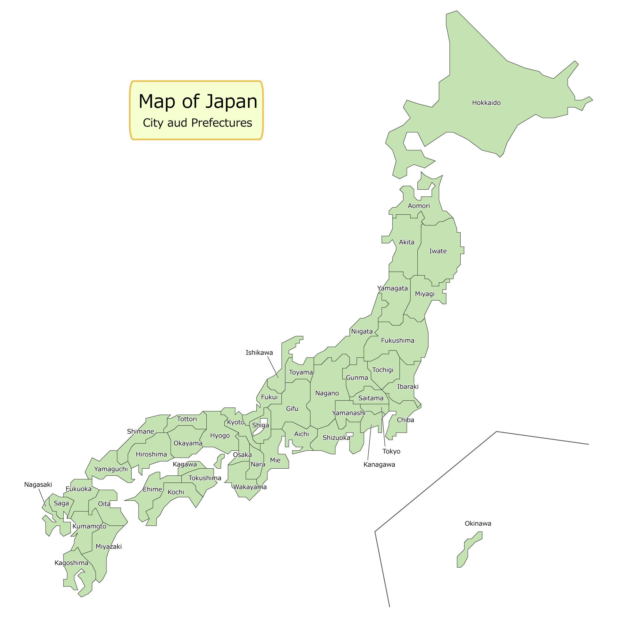 Simple Map of Japan in English