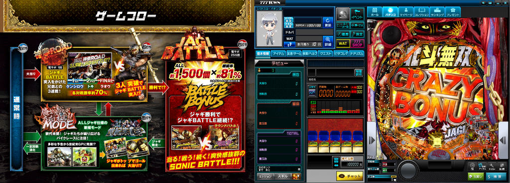 体験無料のパチンコ&スロットオンラインゲーム、777タウン.net、人気パチンコ機「P新・北斗無双 第3章 ジャギの逆襲」の配信を開始したよ