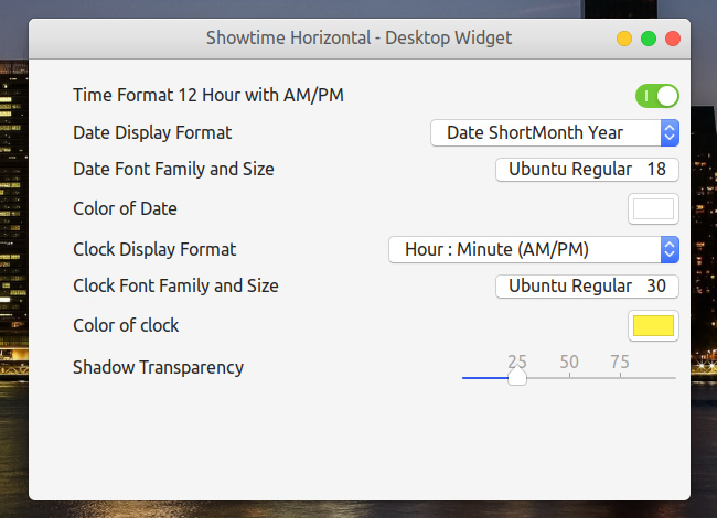 Showtime Horizontal GNOME Shell 拡張機能 オプション